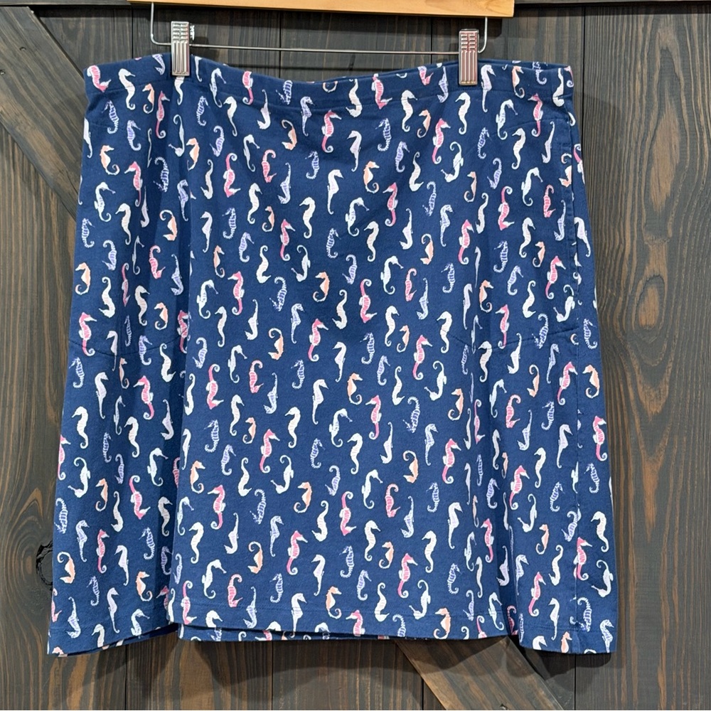 J. Jill Navy‎ Women’s Blue Seahorse Print Elastic Waist Skirt w/ Pockets Size XL
